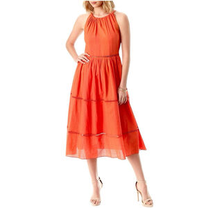 Jessica Simpson Womens XL Lex Halter Dress Tie Neck Midi Lined Side Zip Paprika
